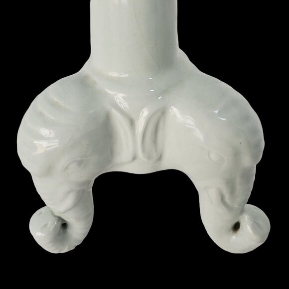 Vintage Celedon Ceramic Candle Holder 3 Headed Elephant Tripod Base 11.25" x 7" - Picture 2 of 8